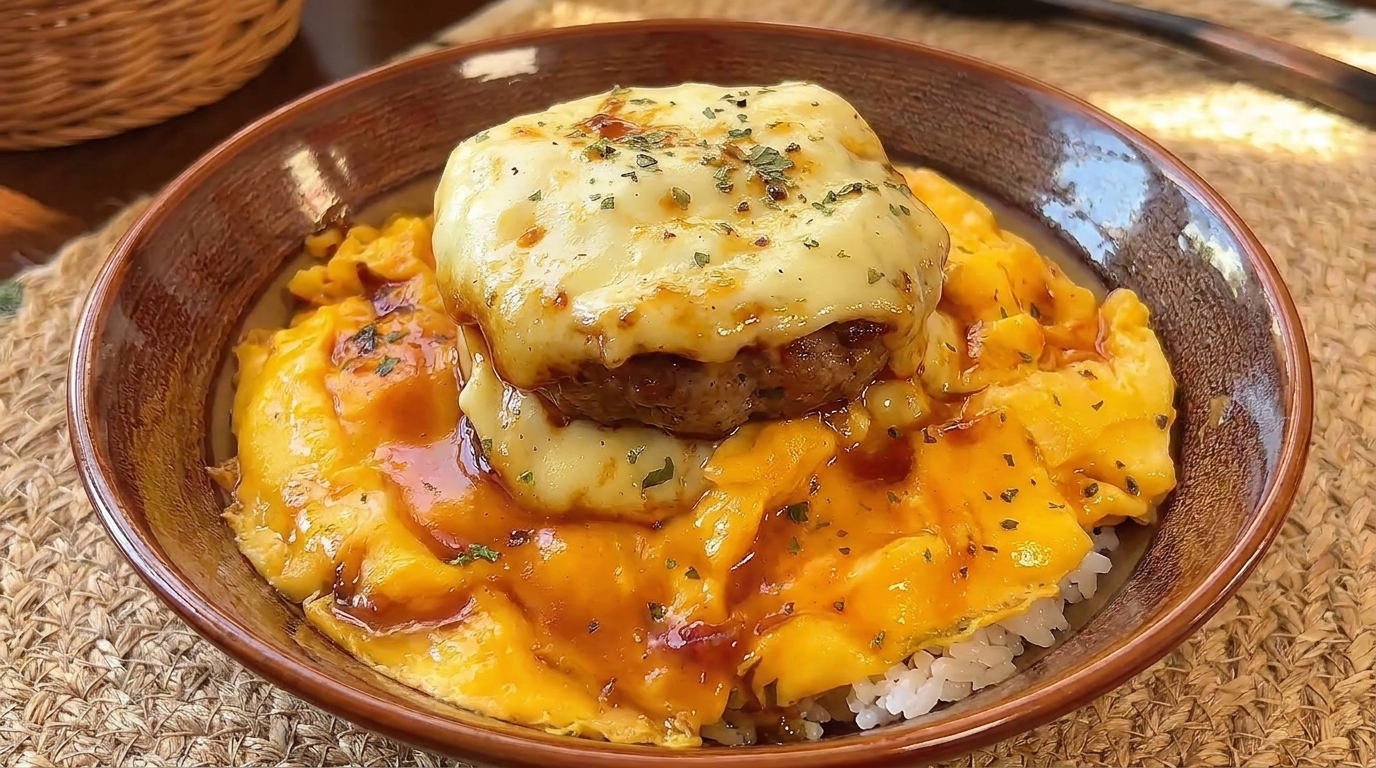 とろとろ卵のチーズハンバーグ丼