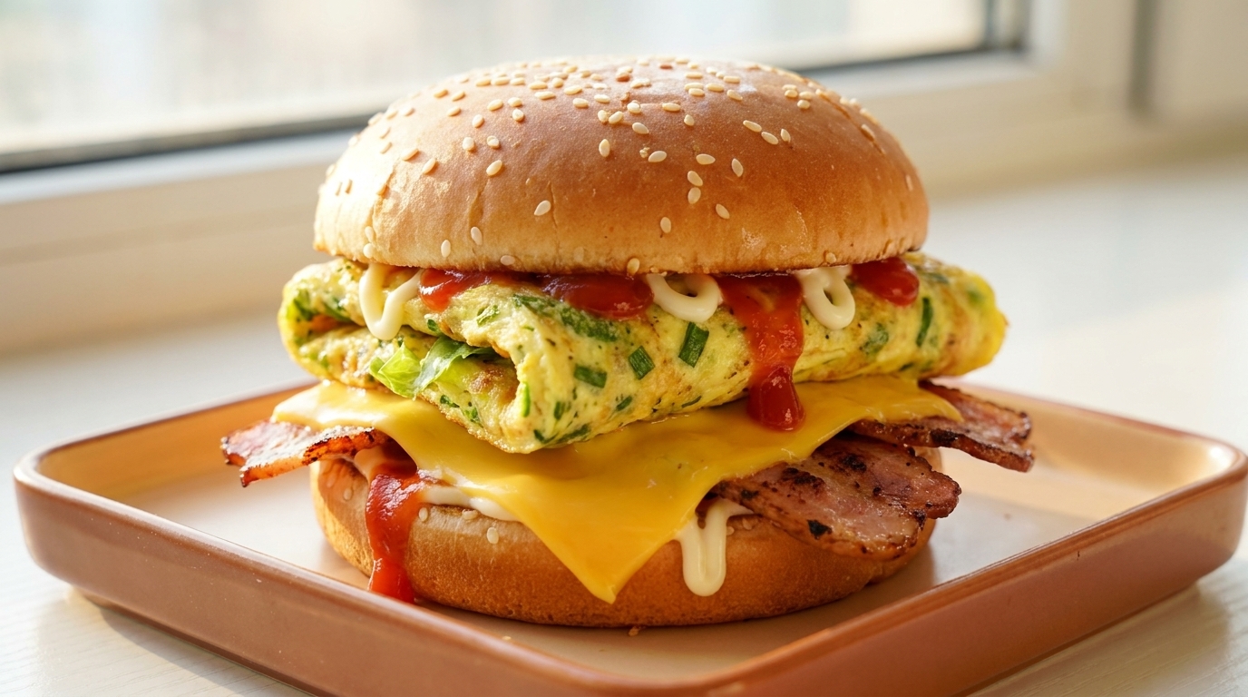 10分で完成！ワンパンで作るベーコンエッグ朝食バーガー
