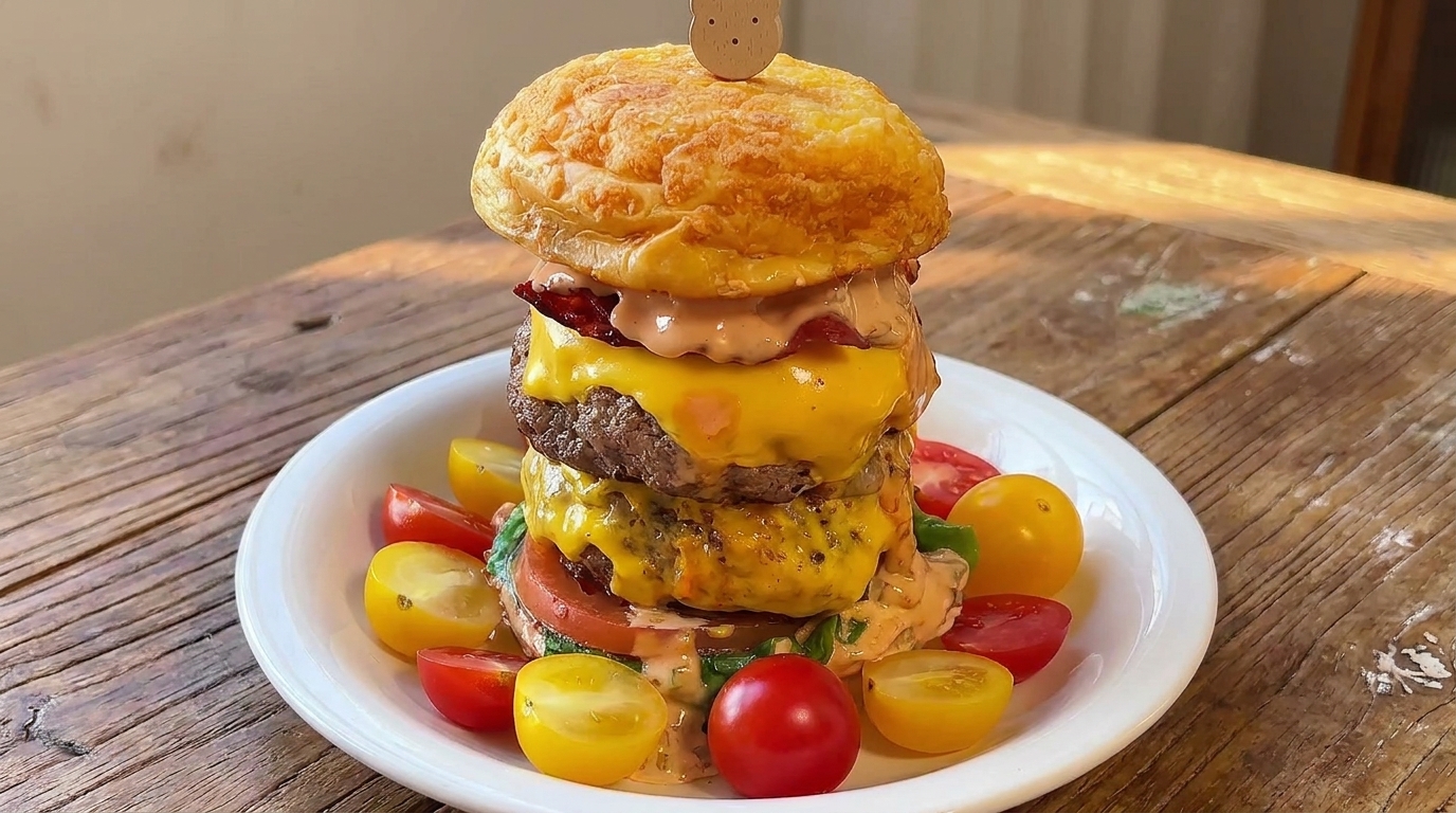 カリカリベーコンと溢れるチーズ！絶品ダブルチーズラヴァ・ビーフバーガー