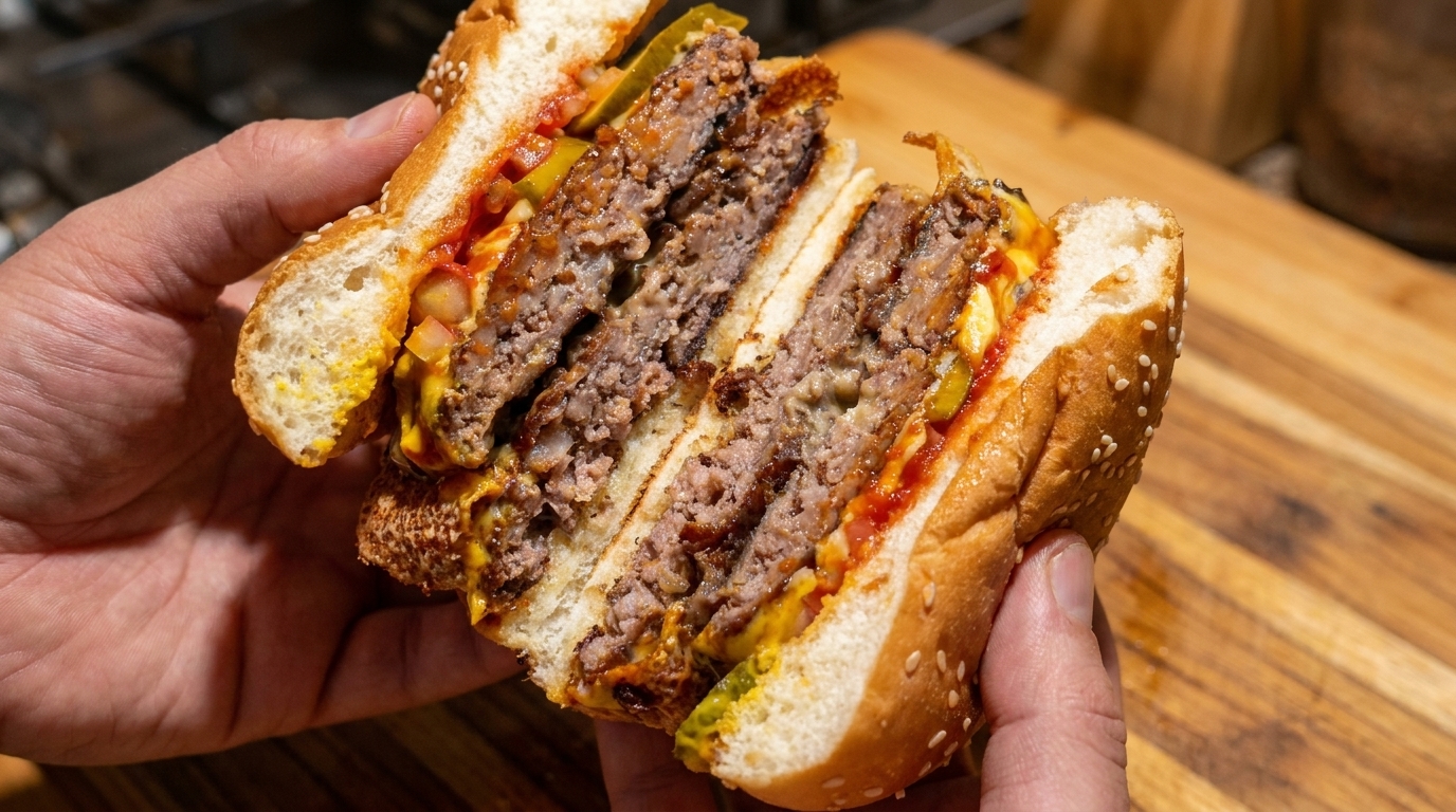 王道のダブルチーズビーフバーガー
