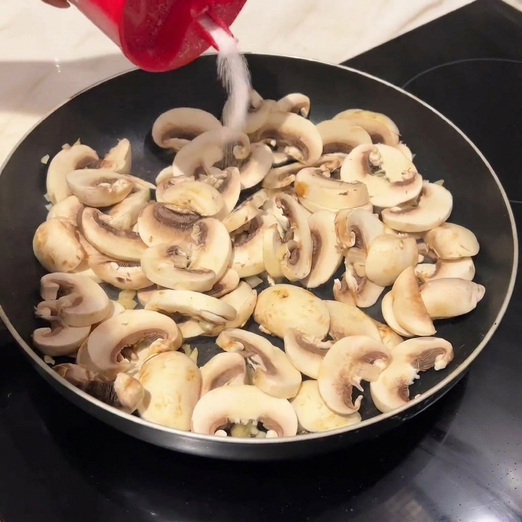 フライパンでバターとニンニクを加熱している様子。
