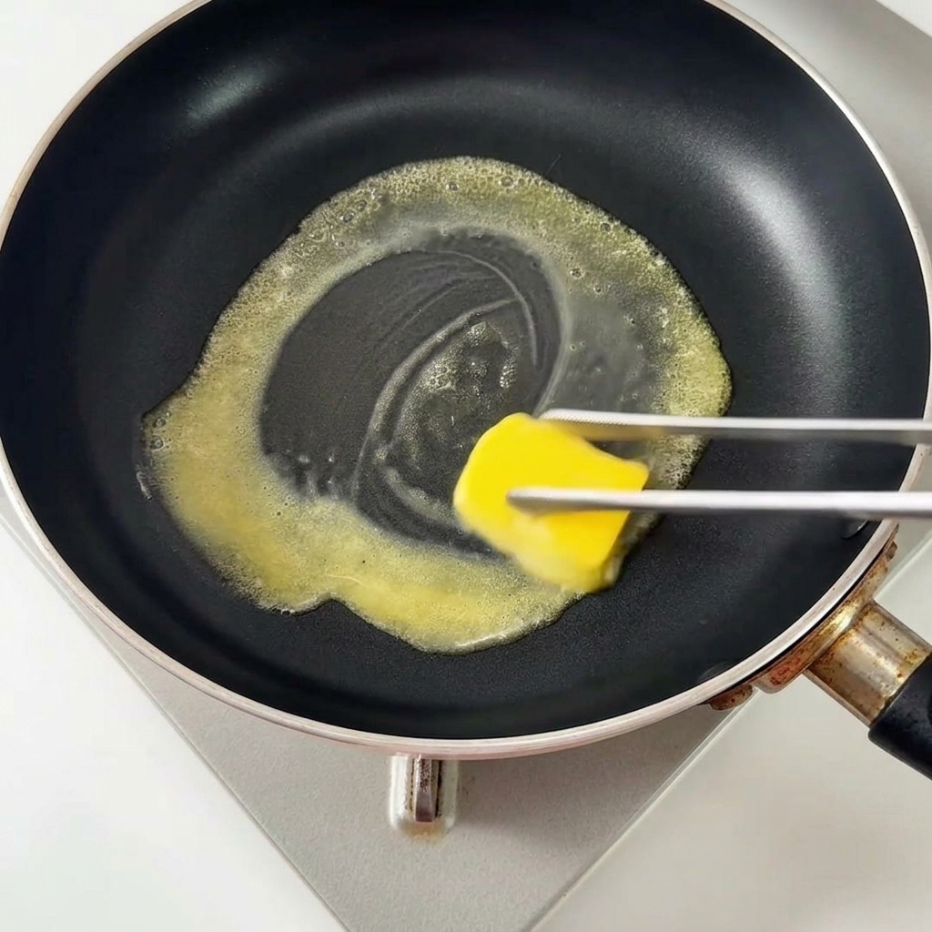 熱したフライパンで溶けるバター。