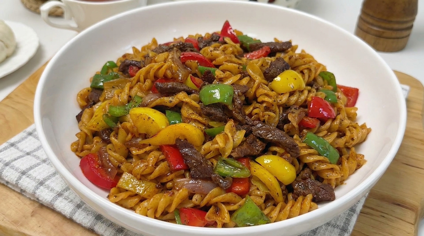 黒胡椒香る牛肉のパスタ炒め