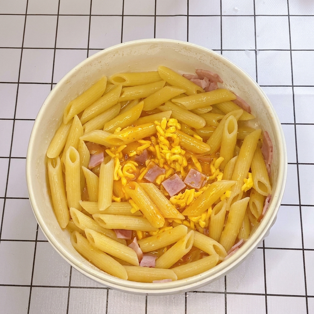 火を止めたフライパンに卵液を注いでいる様子。
