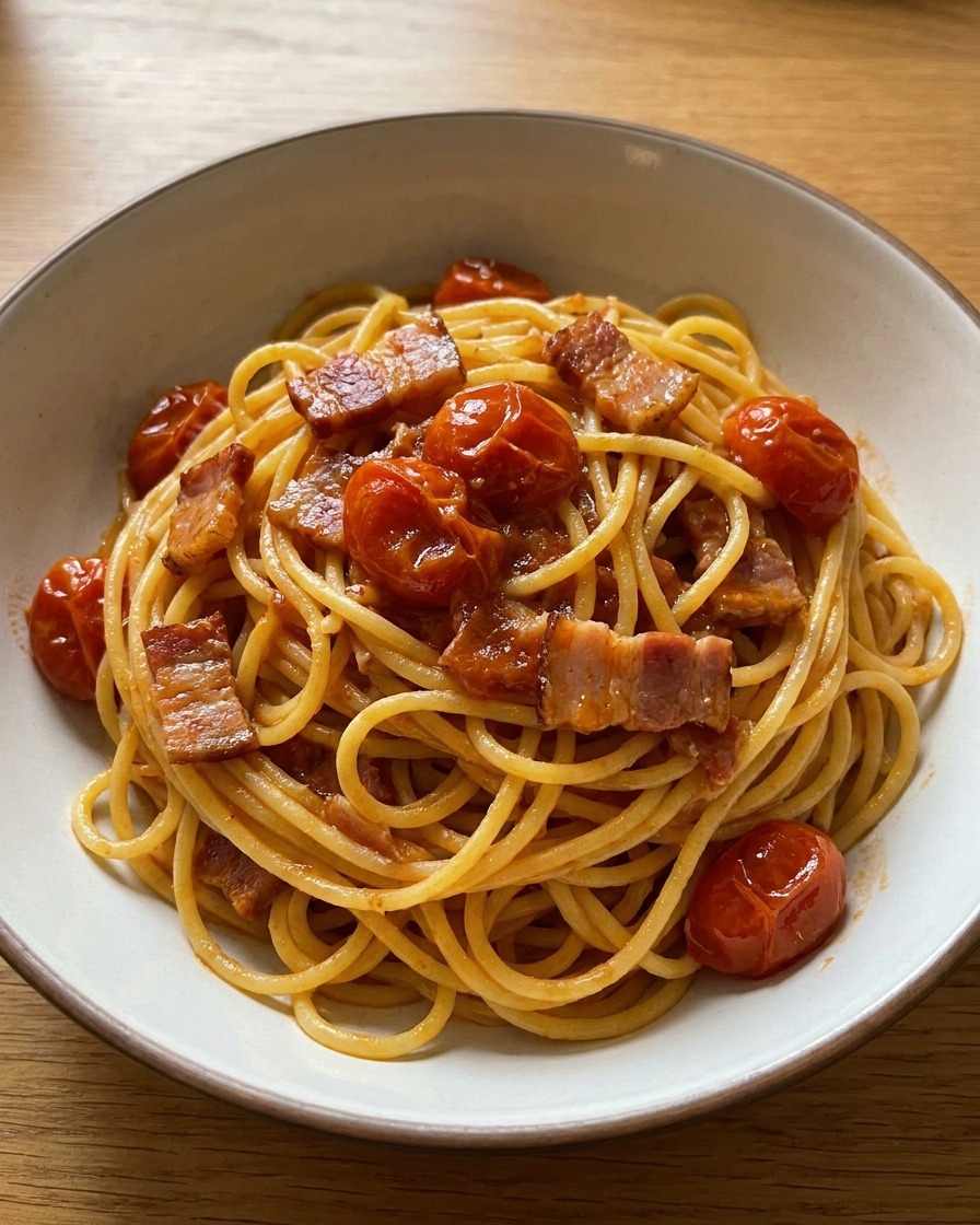 パスタとソースを絡めている様子。