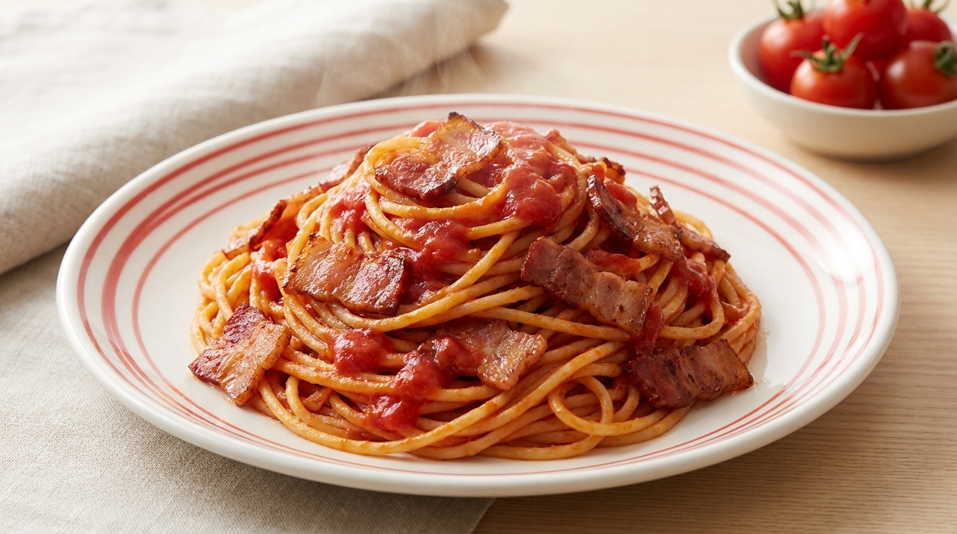 定番の美味しさ！トマトとベーコンのパスタ