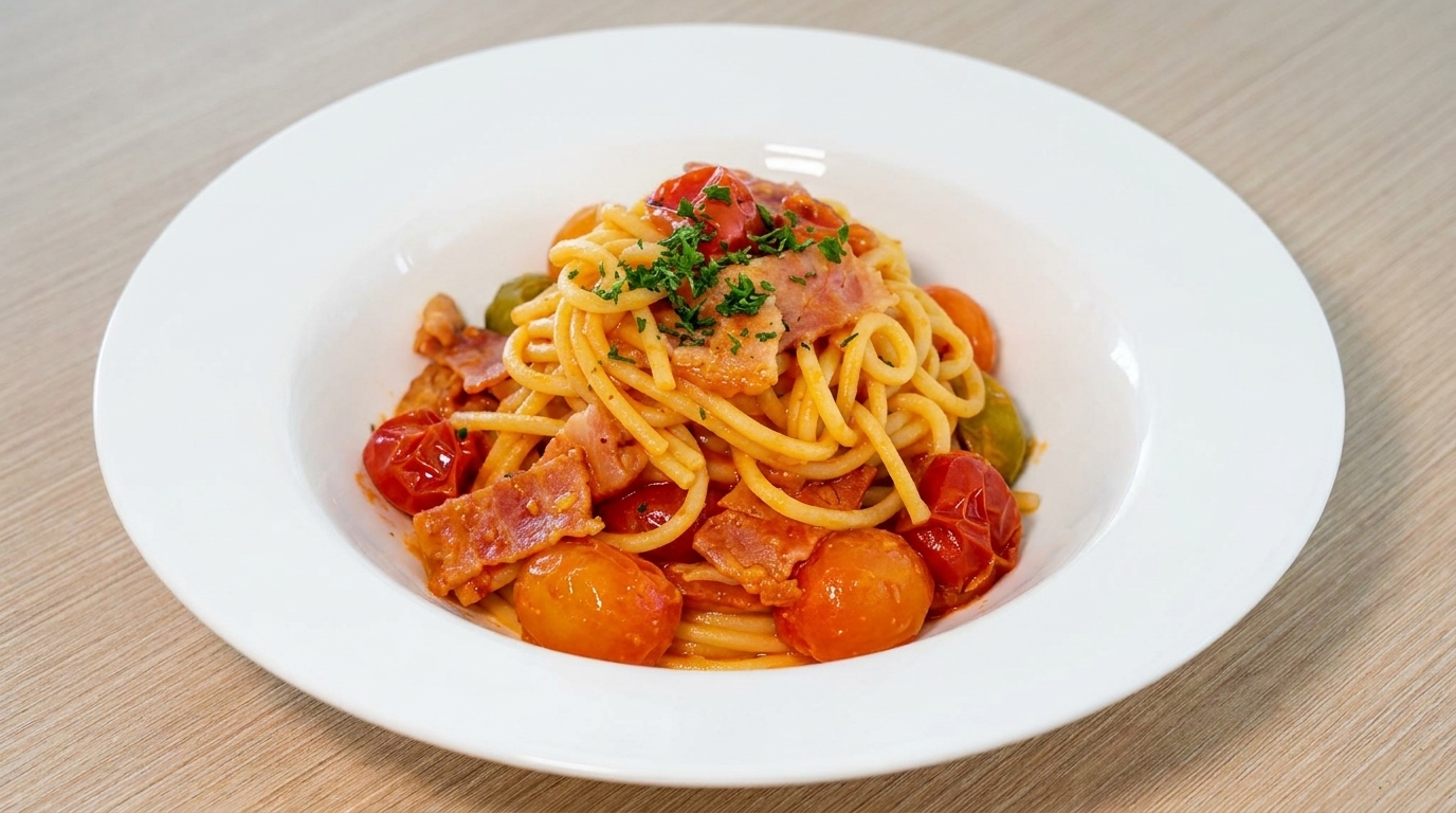 トマトとベーコンの濃厚チーズパスタ