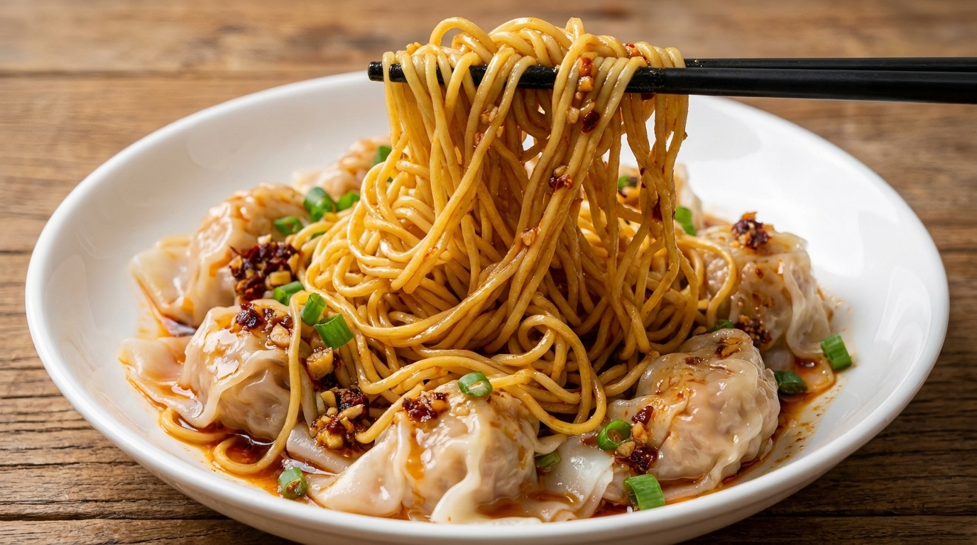 ごま唐辛子ダレの汁なしワンタン麺