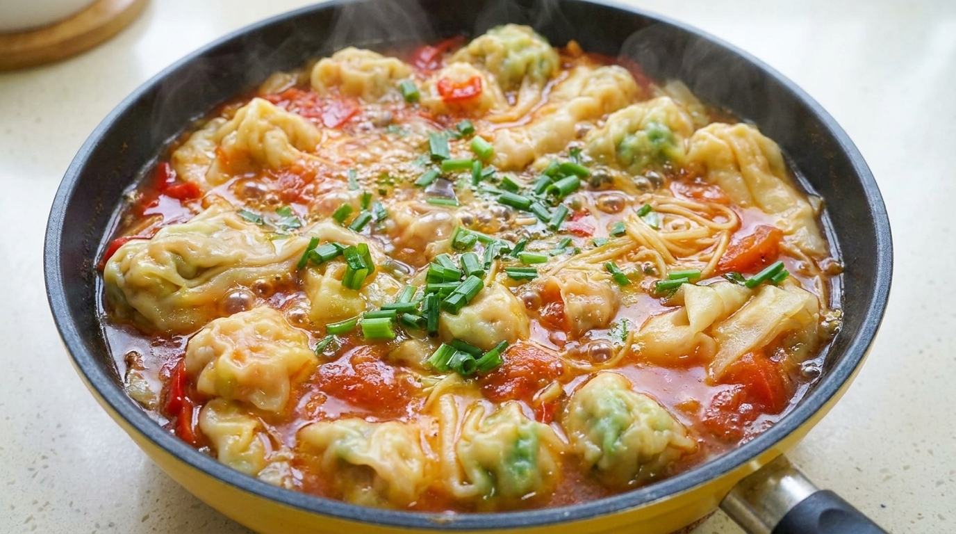 トマトと高菜のワンタン麺