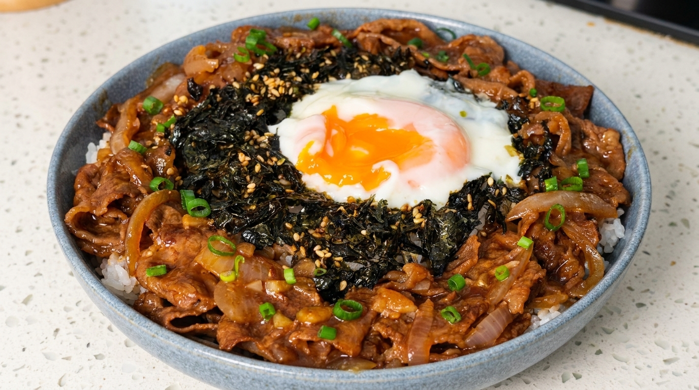 温泉卵のせ牛丼