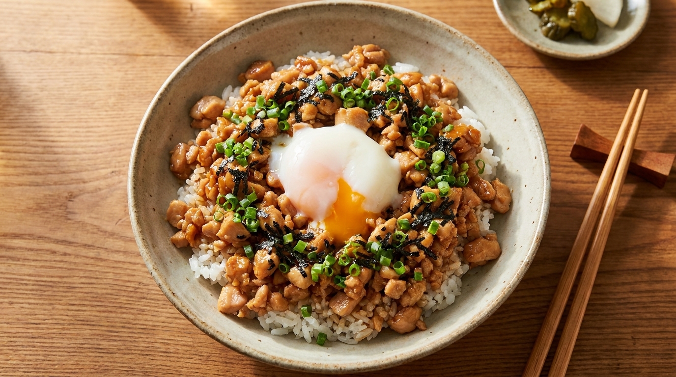 鶏ひき肉とザーサイの旨味どんぶり