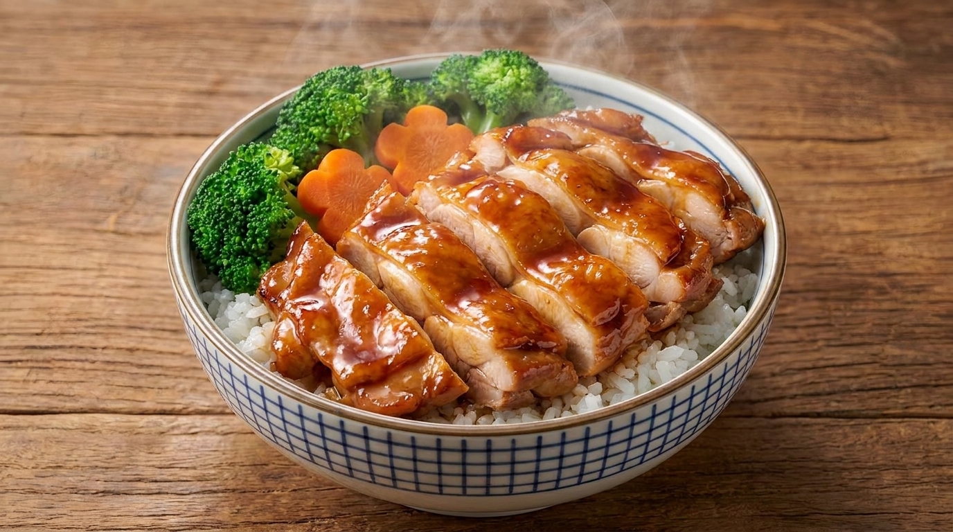 鶏そぼろ丼の上に、絶妙な茹で加減の半熟卵をのせている様子。