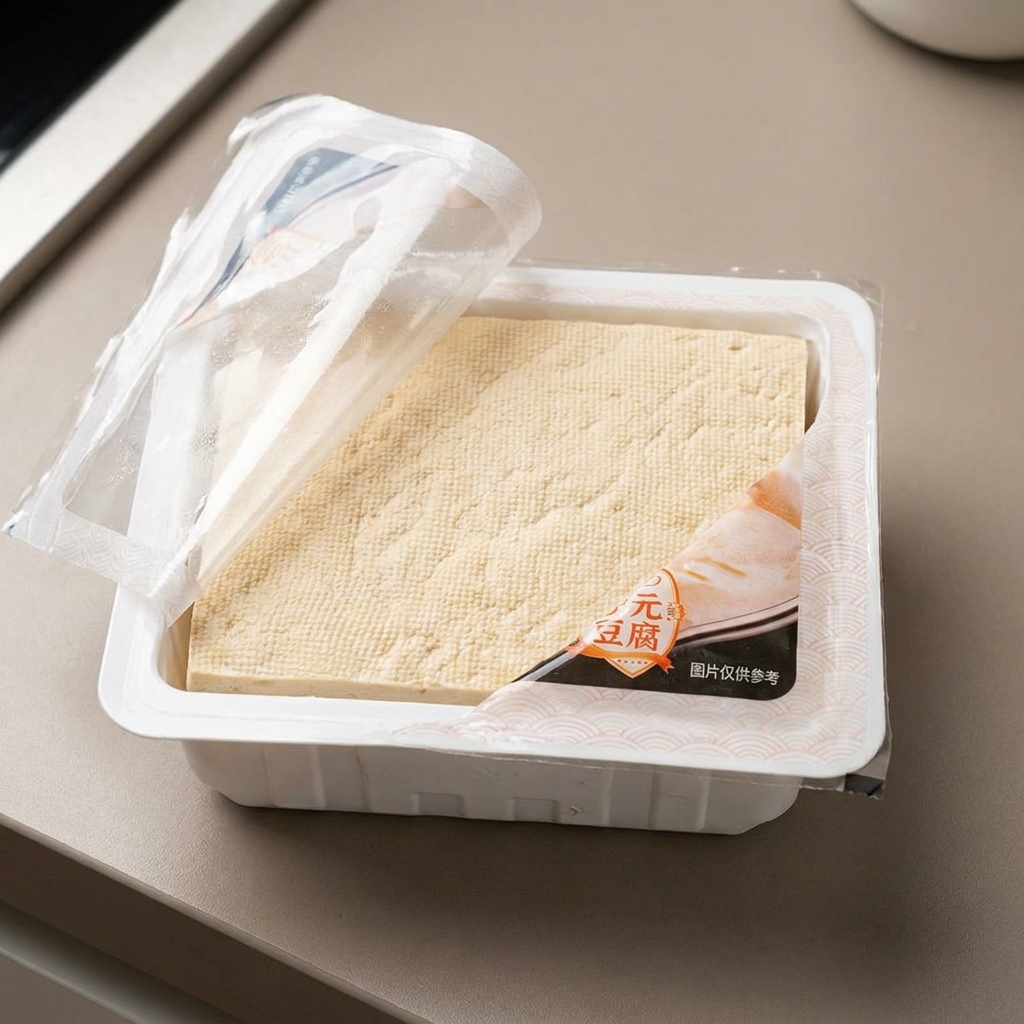 まな板の上で木綿豆腐をさいの目に切っている様子