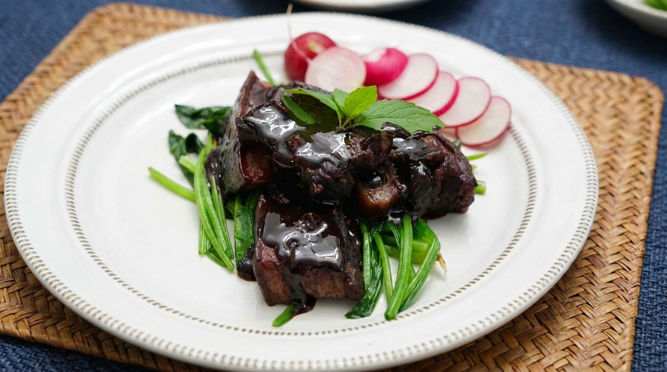 赤ワインで煮込む豚バラ肉の角煮
