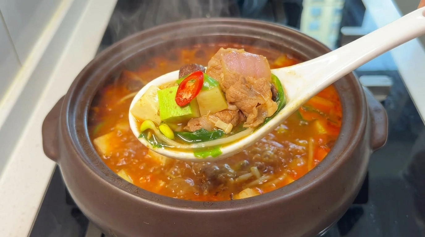 旨味たっぷり！韓国風牛肉と豆腐の味噌チゲ（テンジャンチゲ）