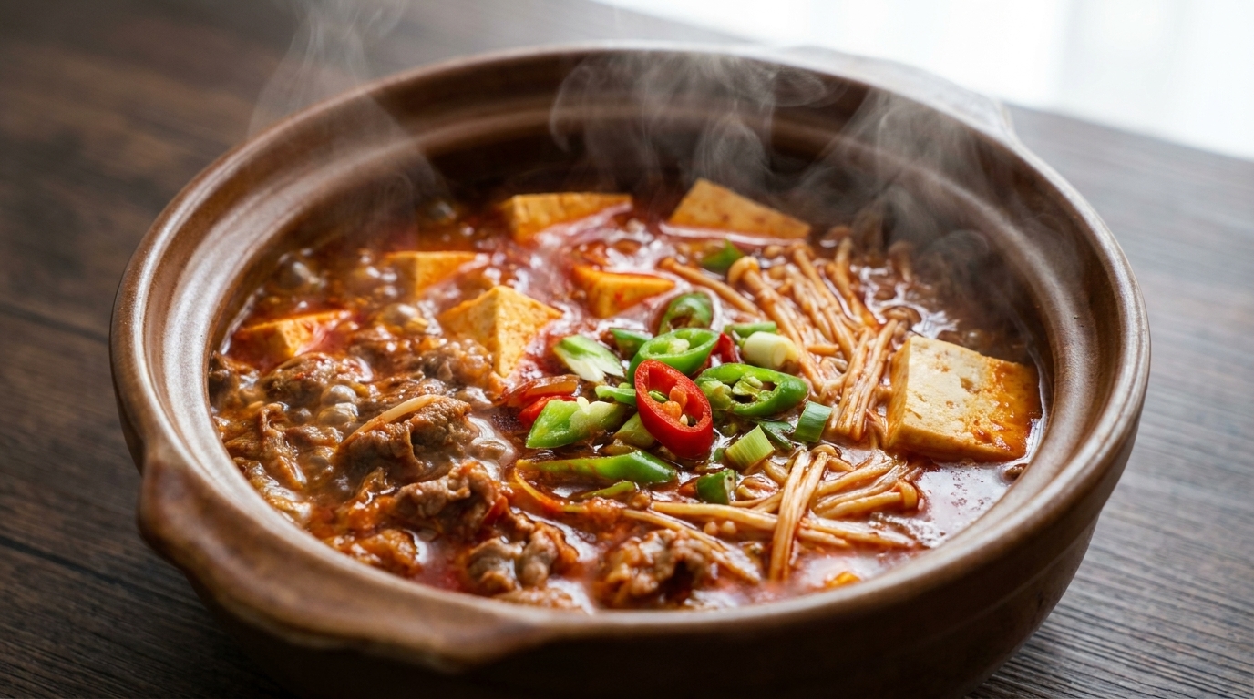 旨辛！牛肉と豆腐の土鍋煮込み