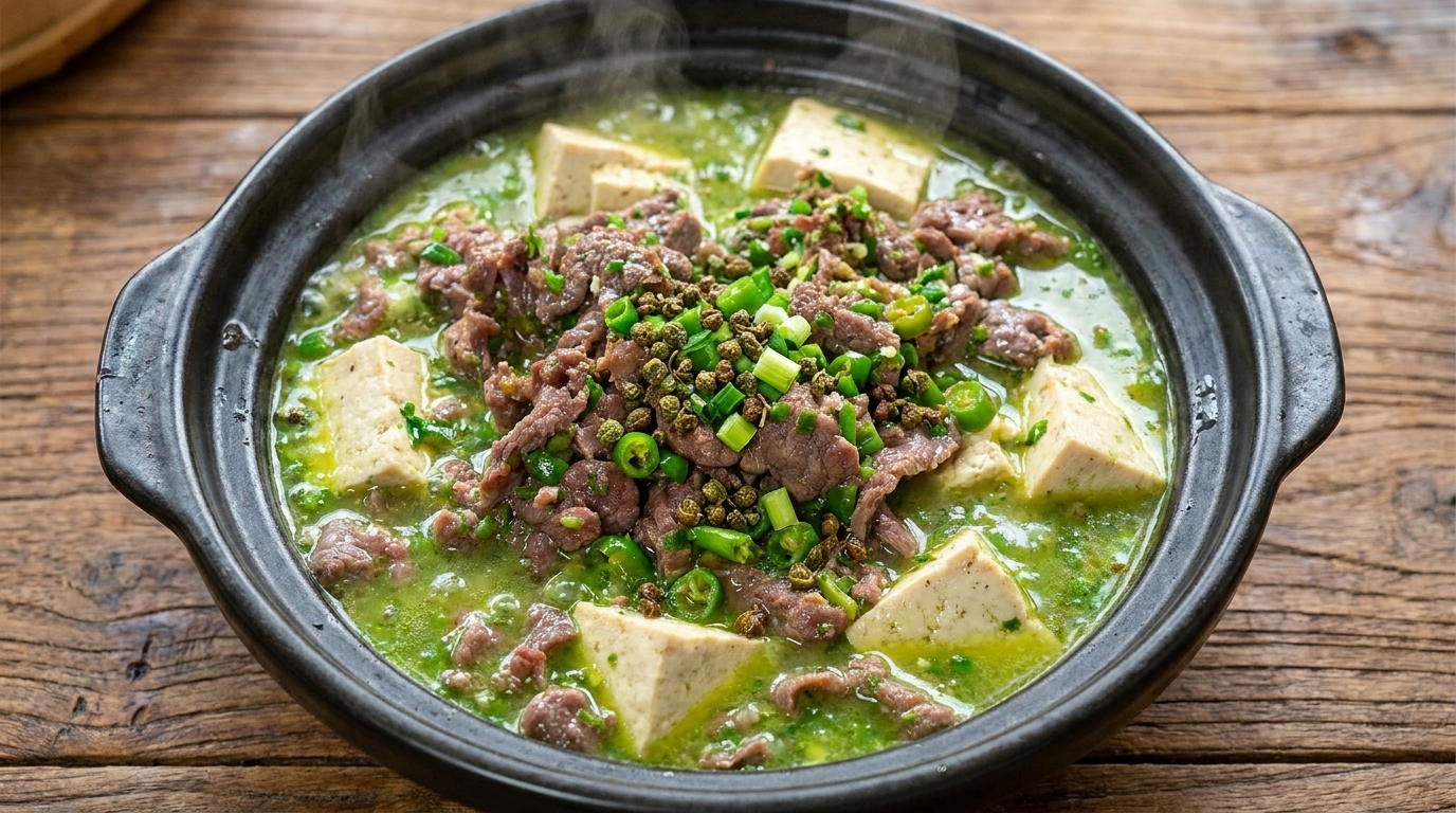 四川風山椒香る牛肉と豆腐の土鍋煮