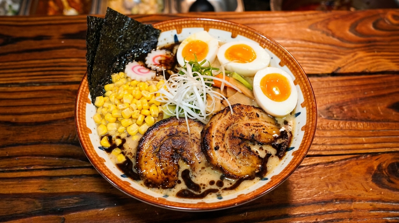 黒マー油の厚切りチャーシュー麺（熊本風黒マー油ラーメン）