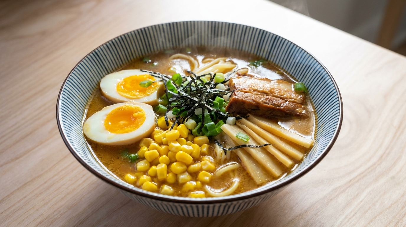 本格味噌ラーメン：とろとろ卵とチャーシューの絶品トッピング