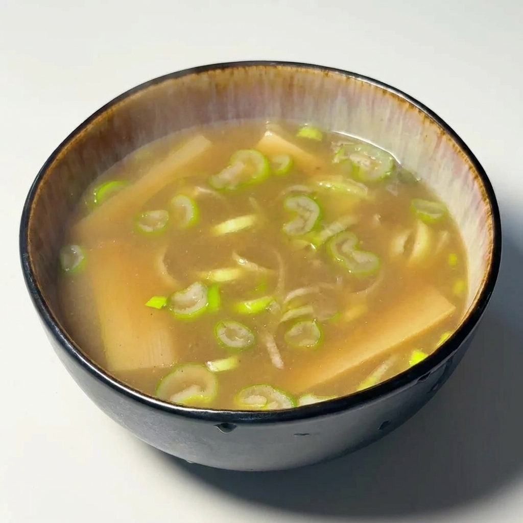 完成したつけ汁に香味油を垂らしてツヤを出している様子