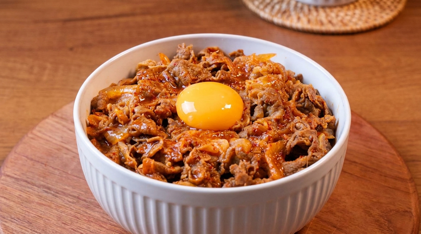 旨辛！豚バラキムチ牛丼（キムチ牛丼）の簡単レシピ