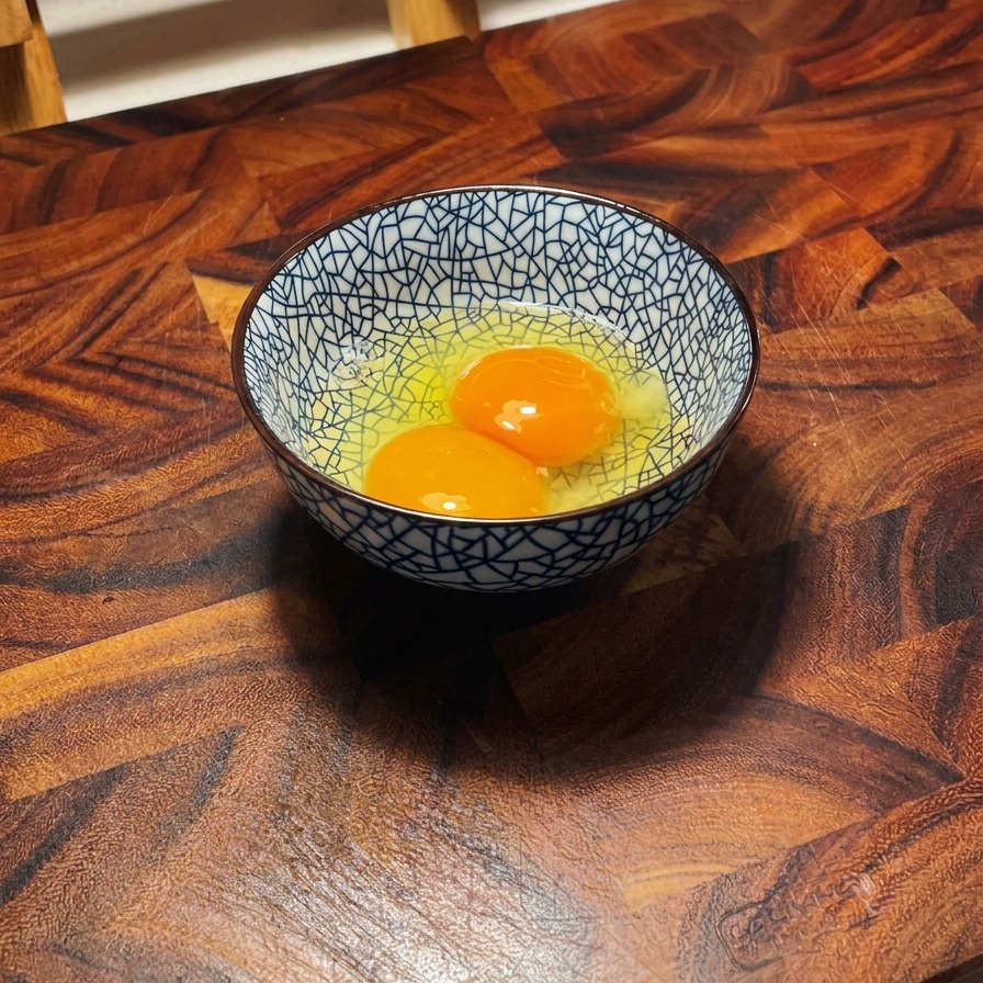 陶器のボウルに入った2つの卵黄。