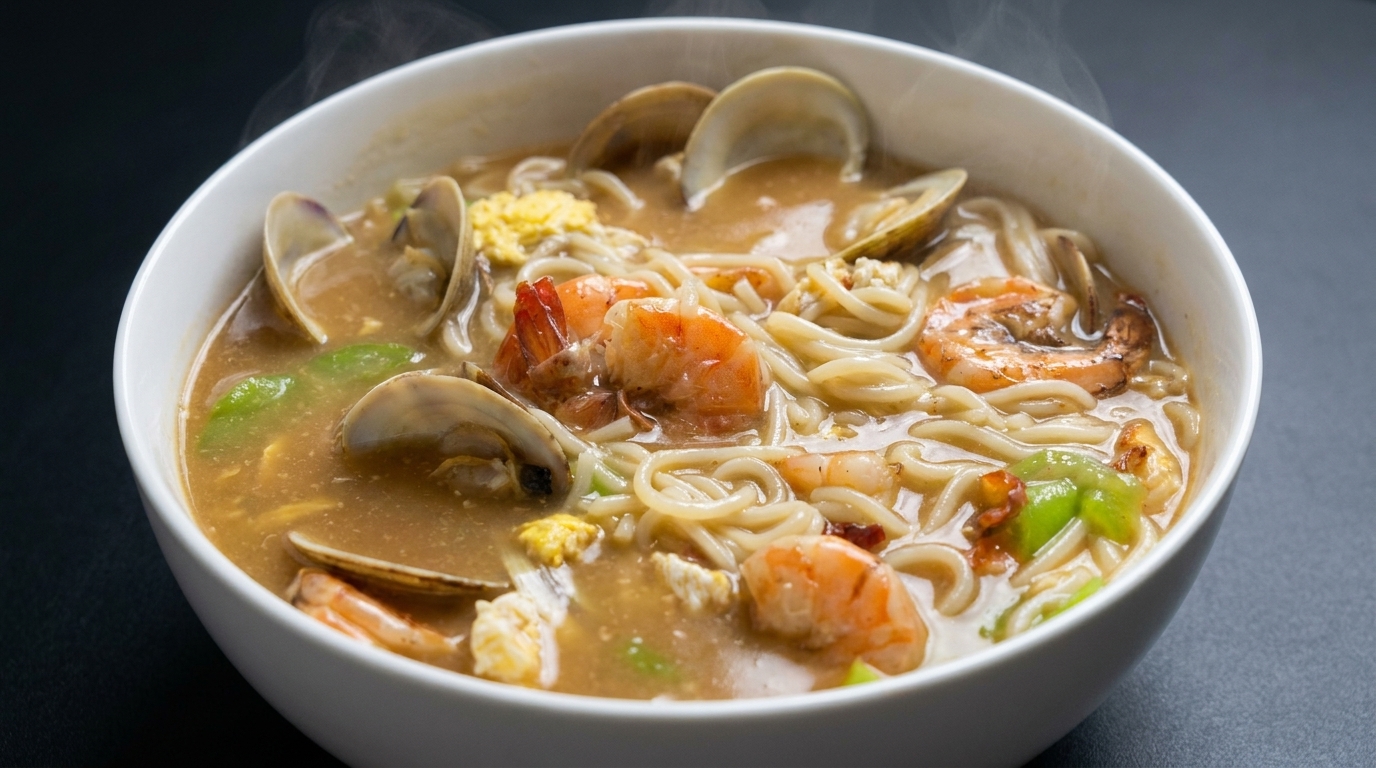 ヘチマとあさりの簡単海鮮ラーメン