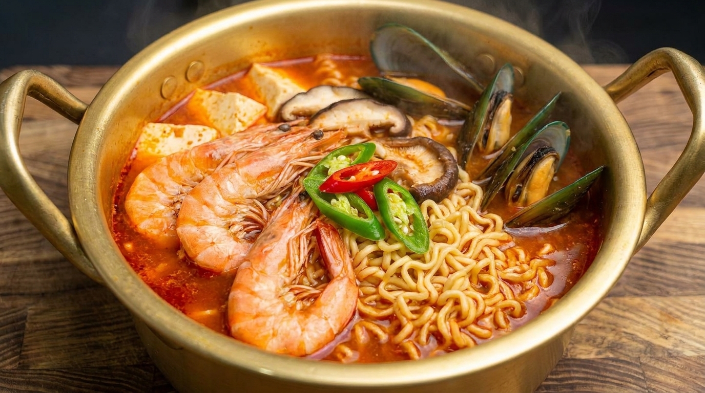 韓国風ピリ辛海鮮ラーメン（チャンポン風）
