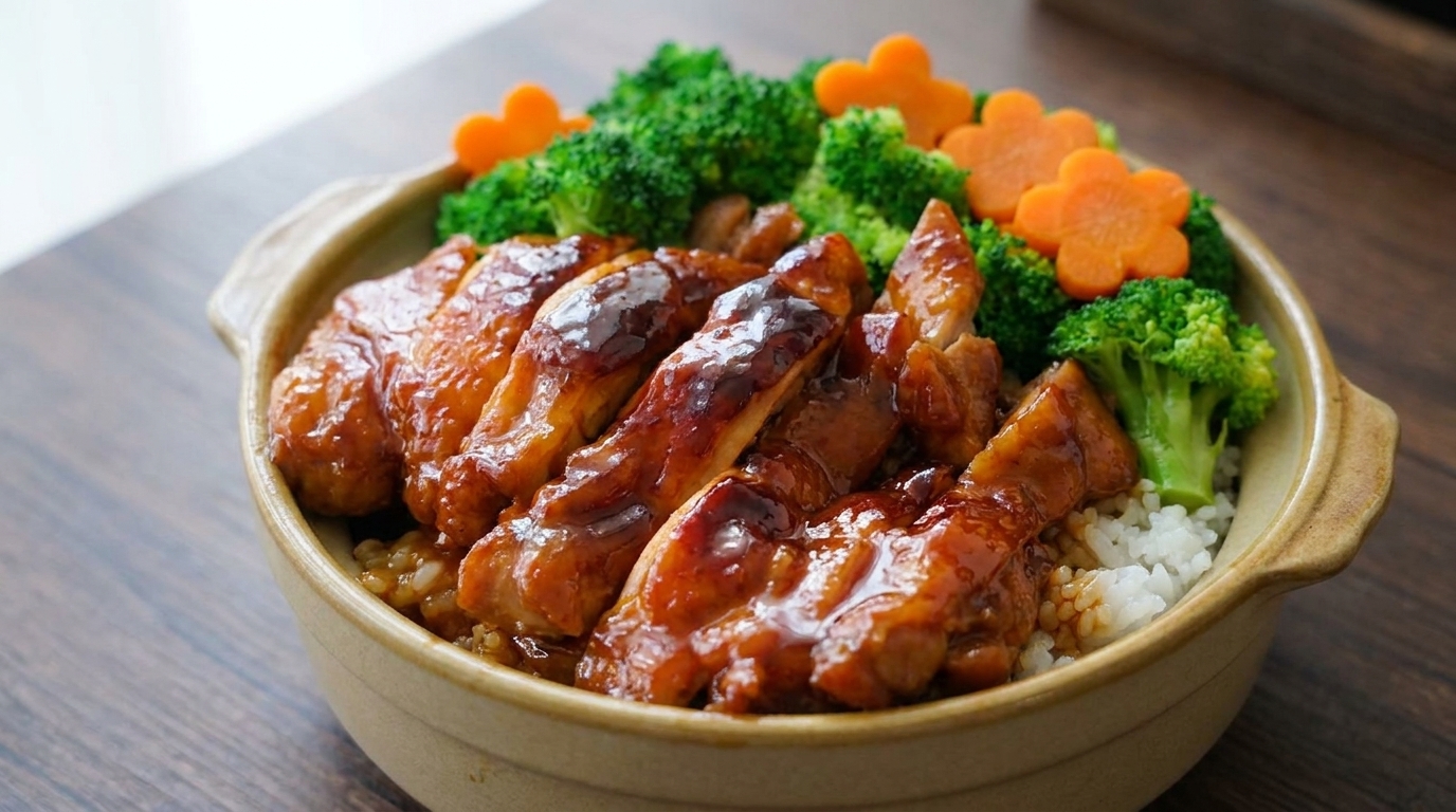 とろ～り甘辛！ハニーチキンステーキのっけご飯