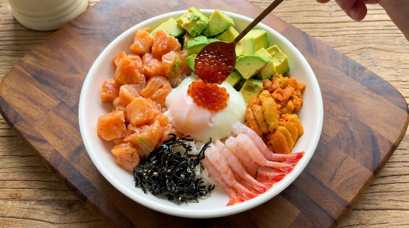 豪華サーモン海鮮丼（ウニ・甘エビ・アボカド添え）