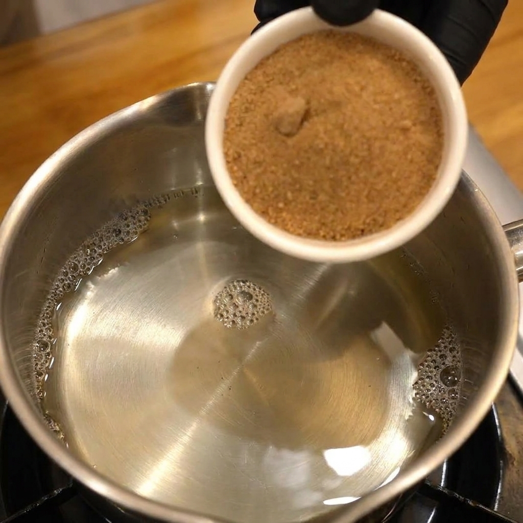 小鍋に米酢ときび砂糖を合わせる様子