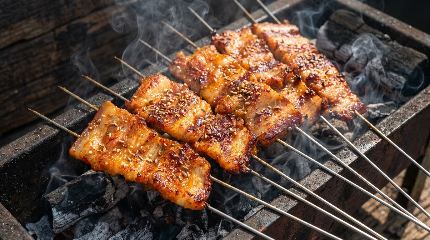 韓国風 炭火焼き豚バラ串（ヤンニョム・サムギョプサル焼き）
