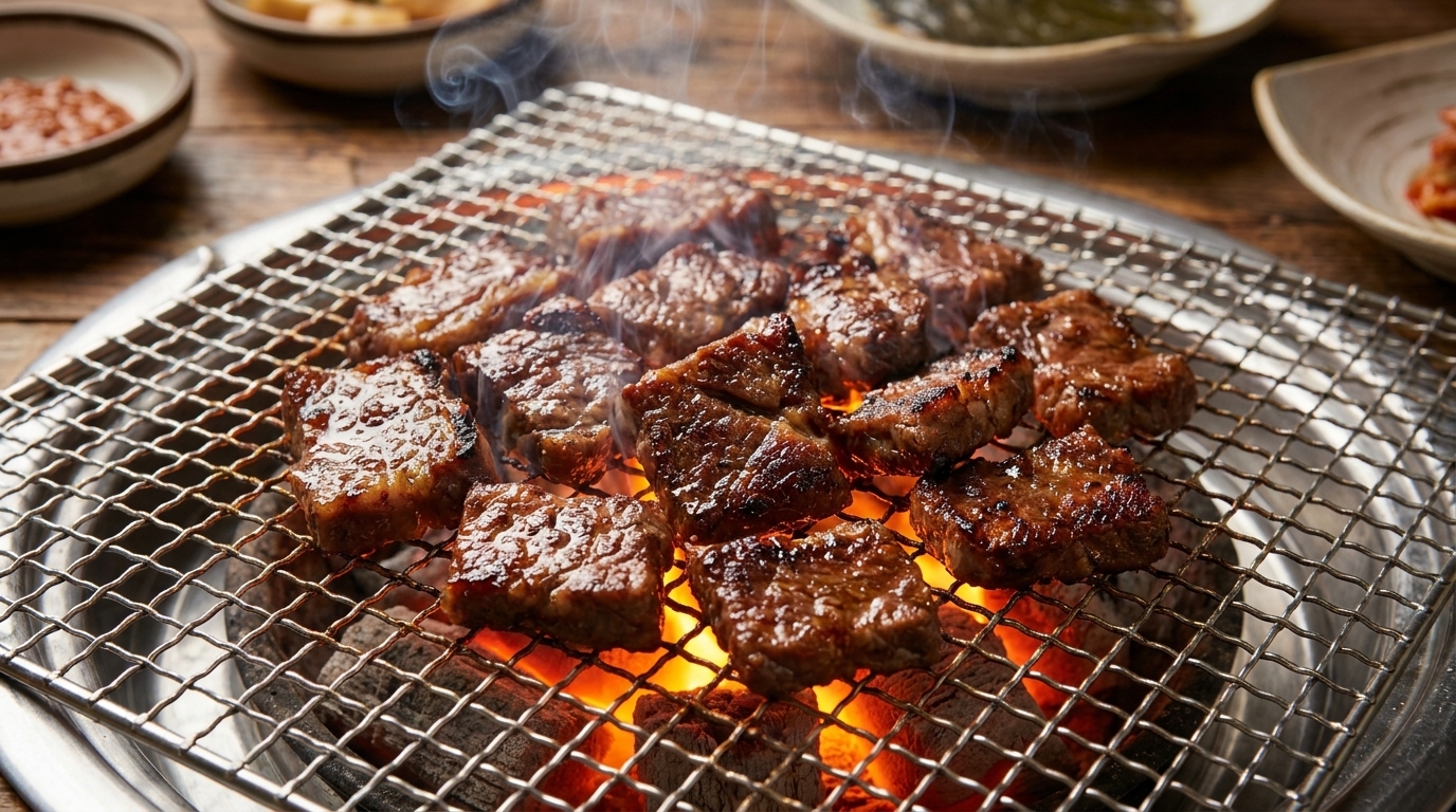 本格的な韓国の炭火焼肉：絶品牛カルビ（骨付きカルビ）