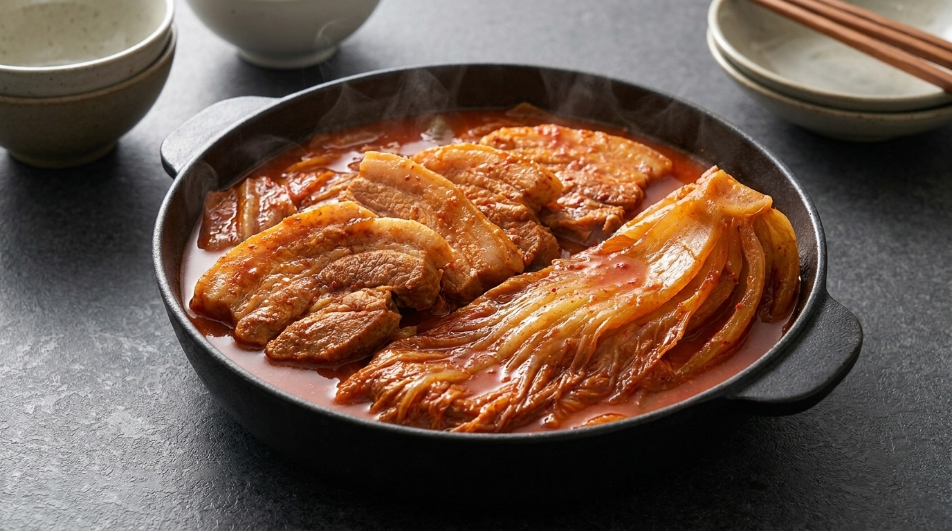 豚バラブロックのムグンジチム（熟成キムチと豚肉の韓国風煮込み）