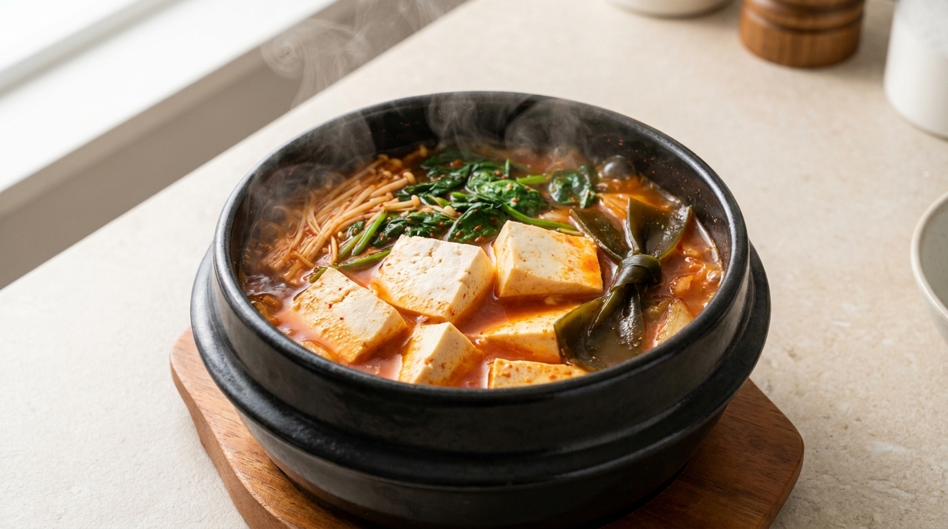 パパッと作れる！ベジタリアン・キムチ豆腐スープ（キムチチゲ）