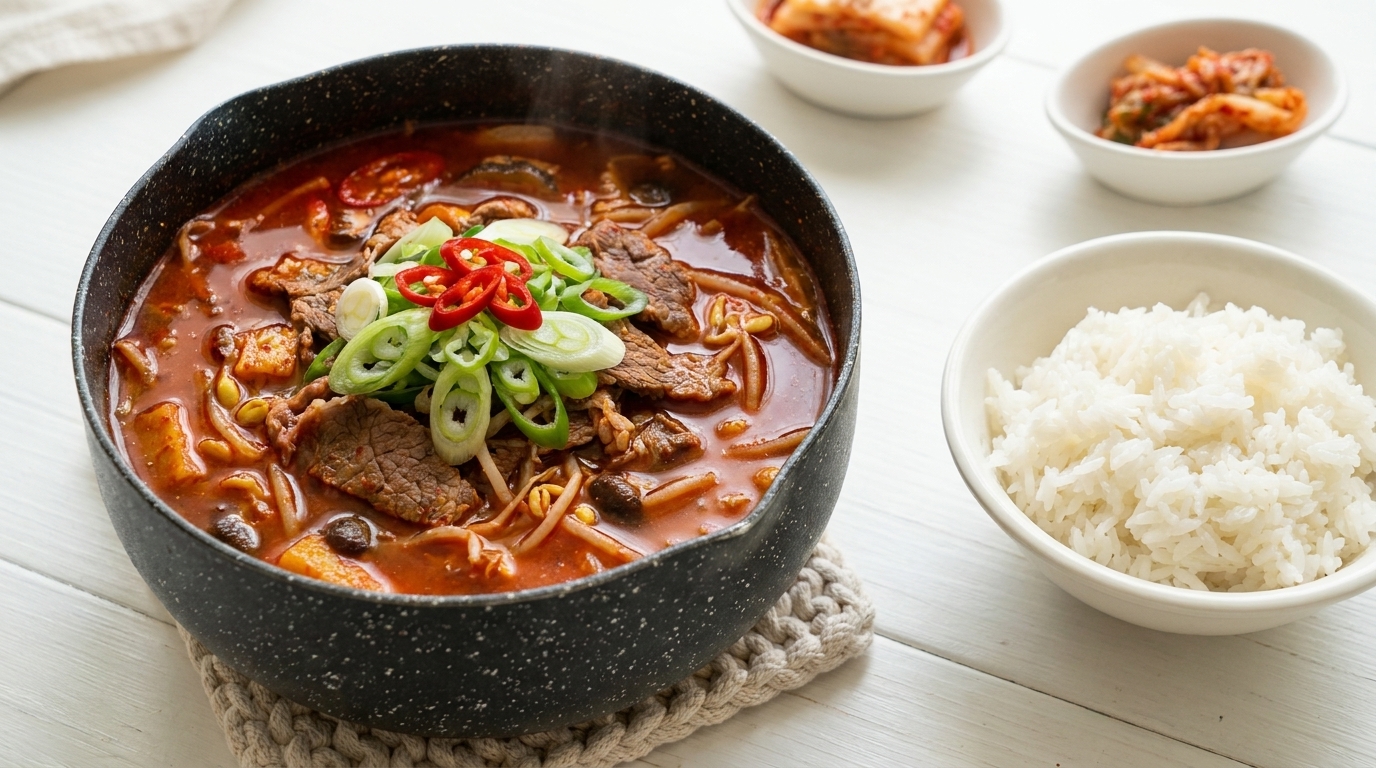 旨辛ユッケジャン風！牛肉と豆腐の韓国スープ