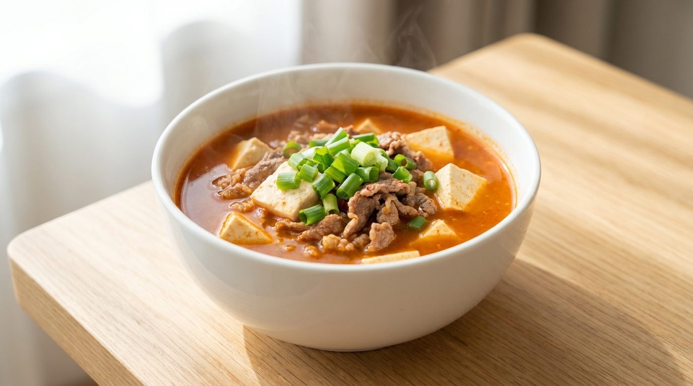 牛肉と豆腐のクイック・テンジャンチゲ（韓国風味噌スープ）
