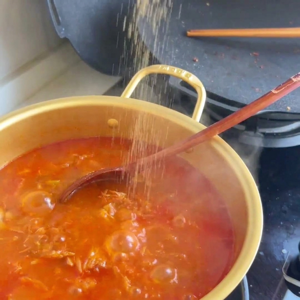 鉄板の上で溶き卵を炒めてスクランブルエッグを作っている様子。