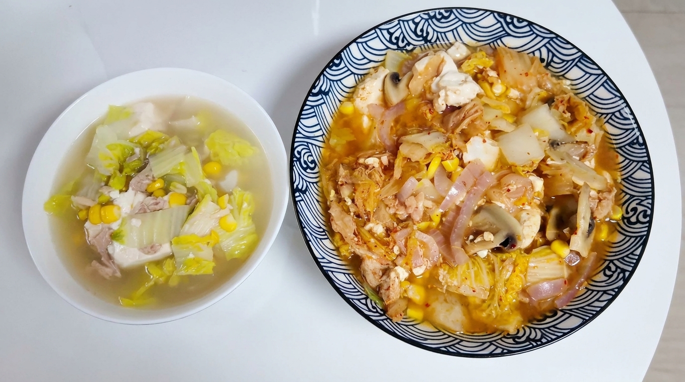 ツナとキムチのヘルシー卵豆腐チゲ｜トウモロコシの甘みがアクセント