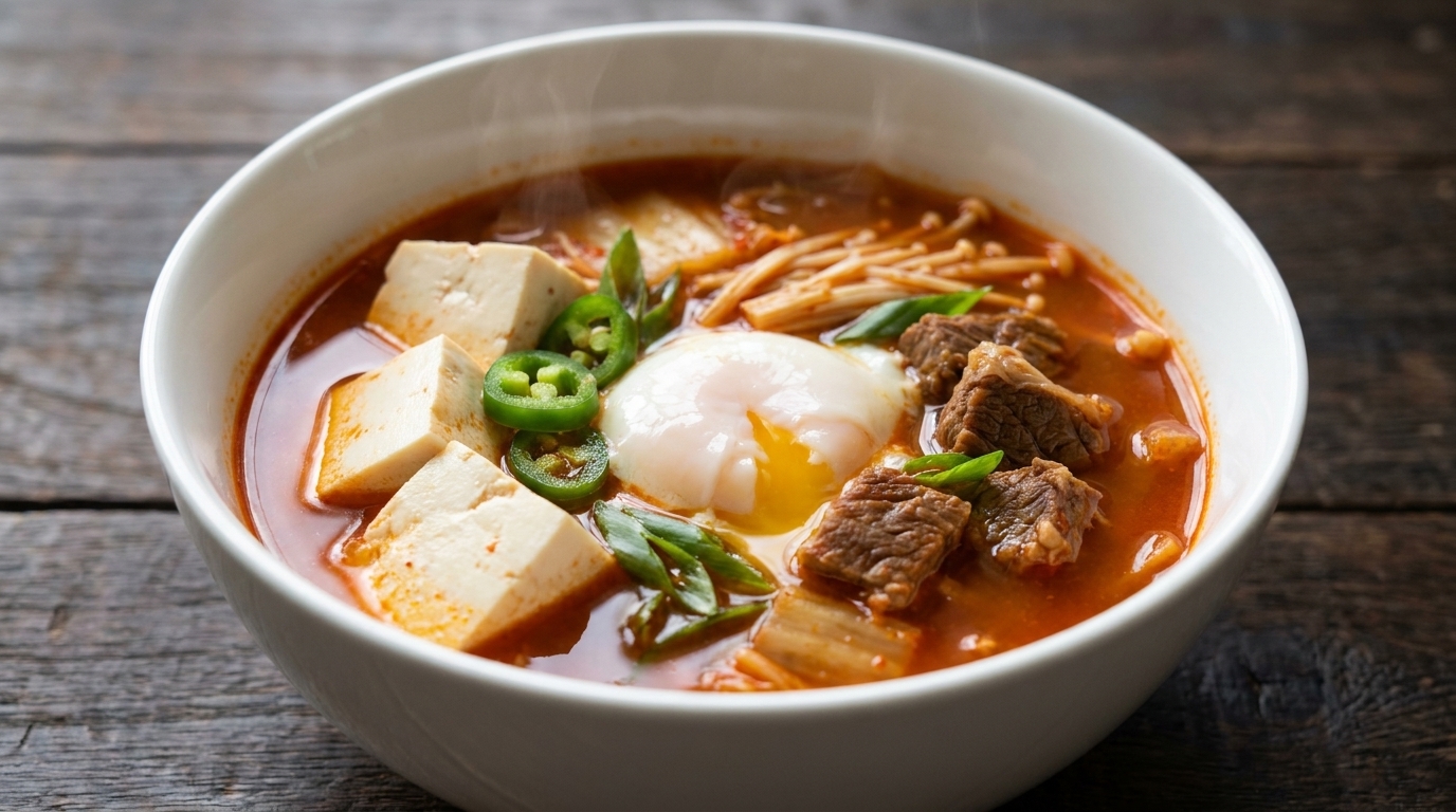 牛肉と絹ごし豆腐の低カロリーキムチチゲ