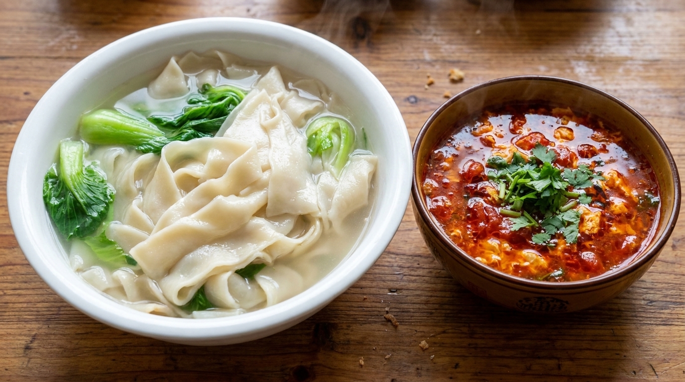 陝西省名物！手打ち「沾水麺（ジャンシュイミェン）」トマト卵のつけ汁添え