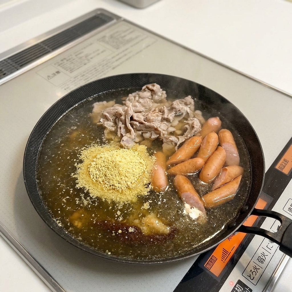 スープにおろしにんにくが加えられている。