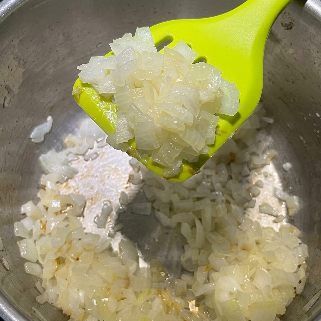 バターで玉ねぎを炒めている様子
