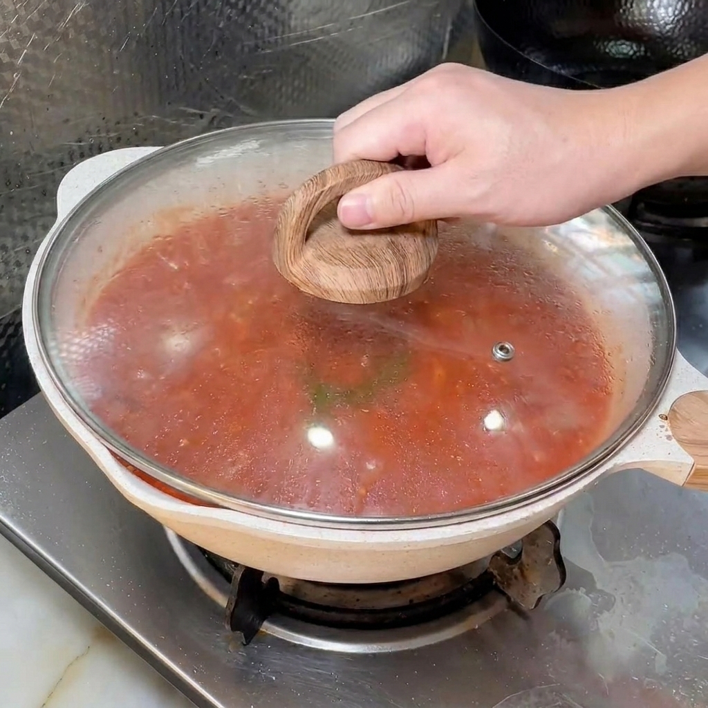 お肉、玉ねぎ、ニンジンを炒めたフライパンに、みじん切りにしたセロリを加えている様子。