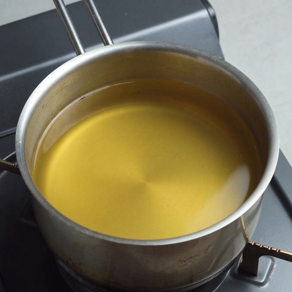 コンロの上で澄んだスープが入った小鍋が温められている様子。