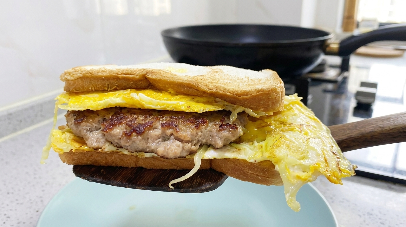 豚肉パティとキャベツエッグサンドイッチ