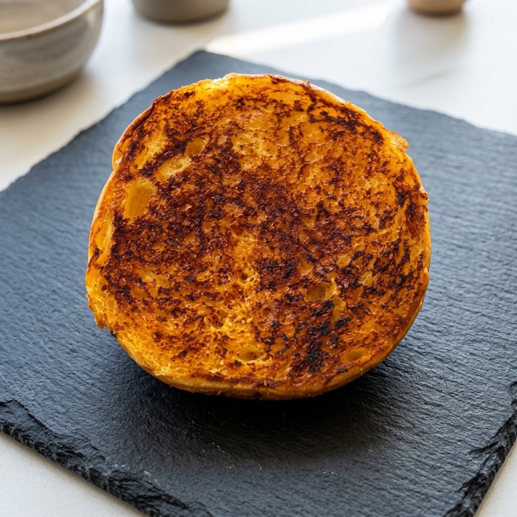 フライパンで焼かれたバンズの断面。