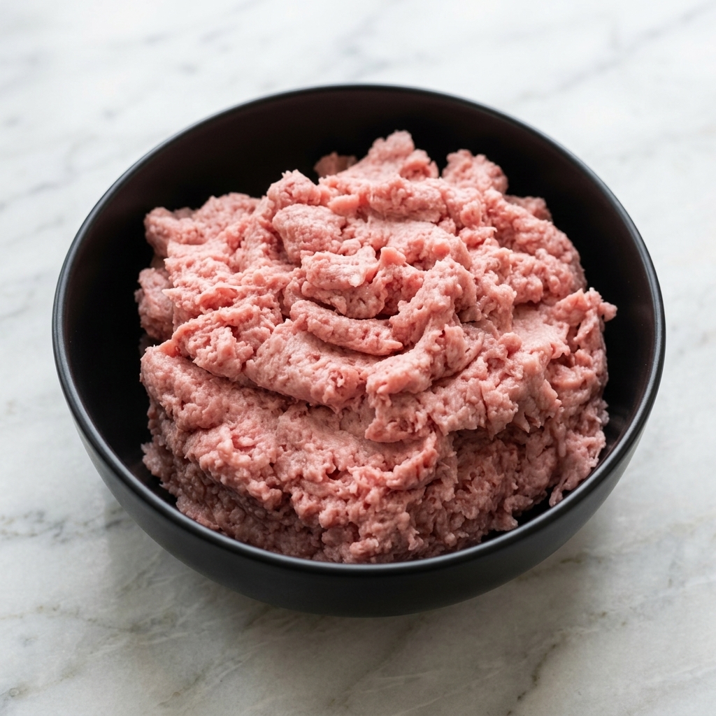 黒いボウルでひき肉を調味料と混ぜている様子。