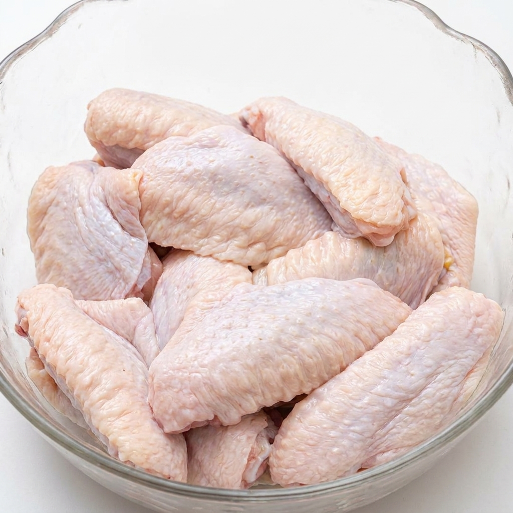 ボウルに入った生姜や調味料で味付けされた鶏手羽先