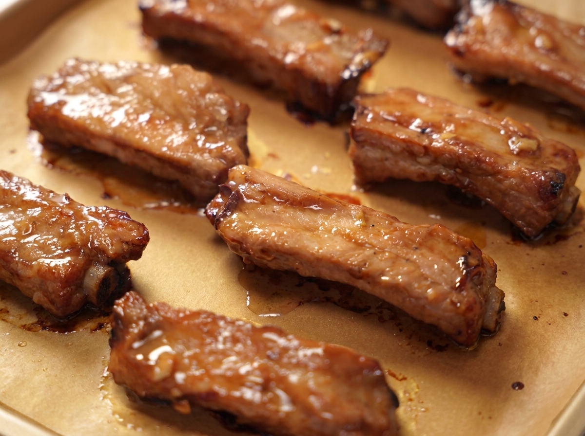 焼いている途中のスペアリブに追いオイルをしている様子。